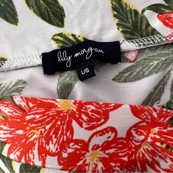 Lily Morgan cold shoulder tshirt floral tropical orange green white flowers - Picture 3 of 5